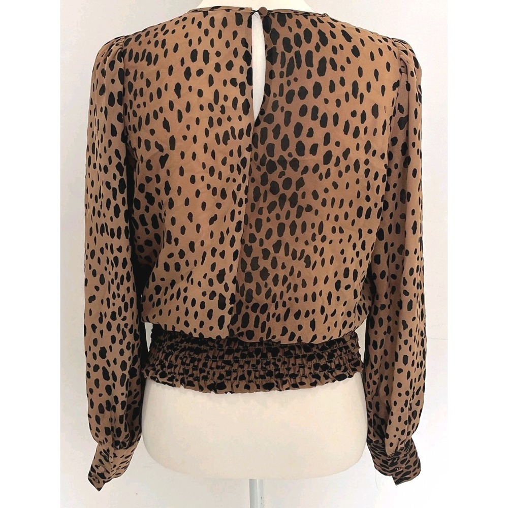 Good American Leopard Print Smocked Waist Keyhole Blouse Brown Black Sz 1‎ S - Picture 5 of 7
